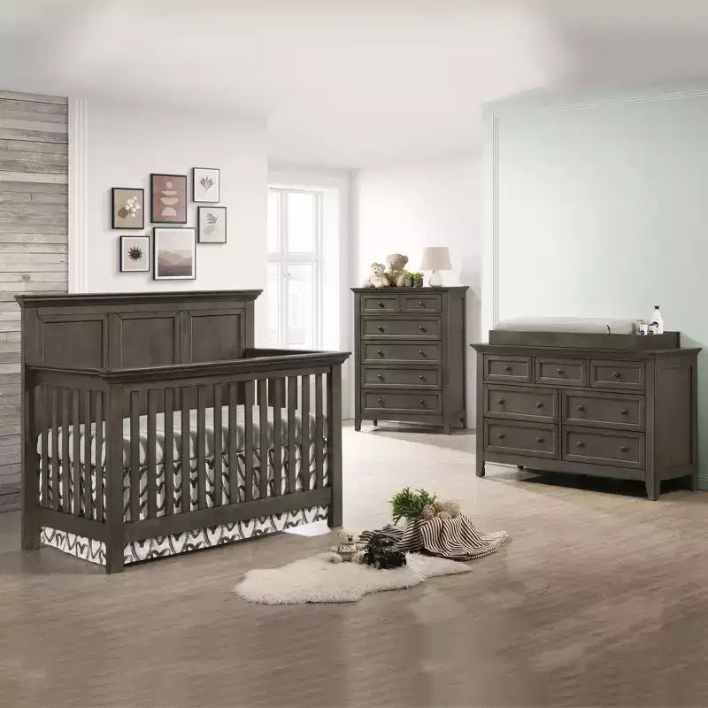 Lit bébé évolutif gris - Meuble de chambre d'enfant en bois massif