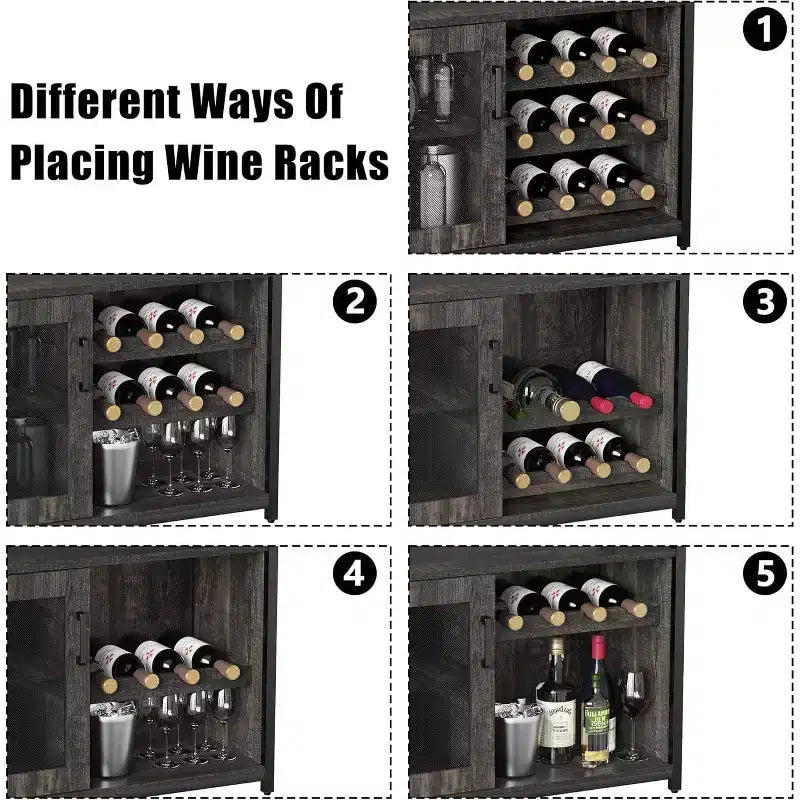 Meuble de Bar à Café et à Vins avec Porte-Bouteilles Amovible, Support à Verres, Tiroir et Porte en Maille, Buffet de Rangement pour Salle à Manger, Cuisine