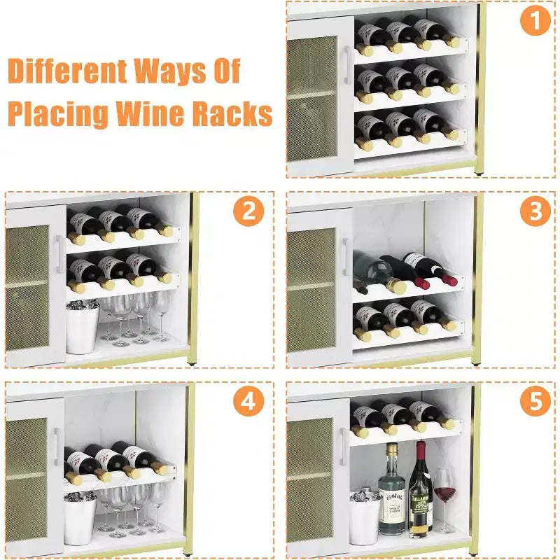 Meuble de Bar à Café et à Vins avec Porte-Bouteilles Amovible, Support à Verres, Tiroir et Porte en Maille, Buffet de Rangement pour Salle à Manger, Cuisine