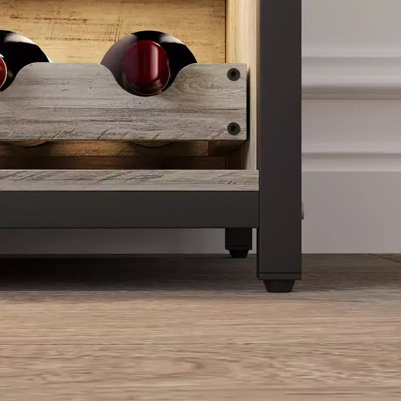 Meuble de Bar à Café et à Vins avec Porte-Bouteilles Amovible, Support à Verres, Tiroir et Porte en Maille, Buffet de Rangement pour Salle à Manger, Cuisine