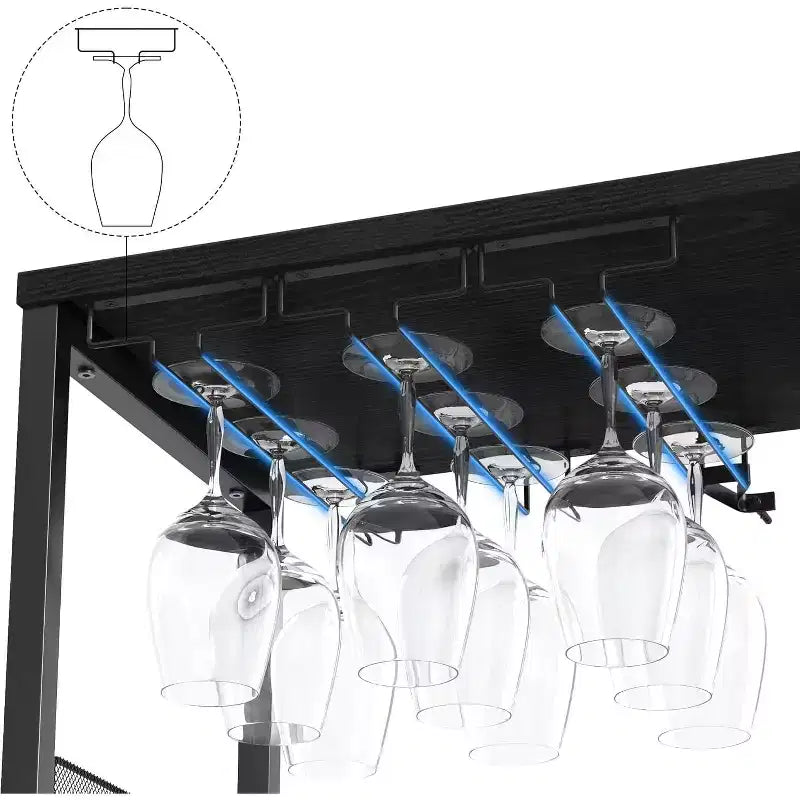 Meuble de Bar à Café et à Vins avec Porte-Bouteilles Amovible, Support à Verres, Tiroir et Porte en Maille, Buffet de Rangement pour Salle à Manger, Cuisine