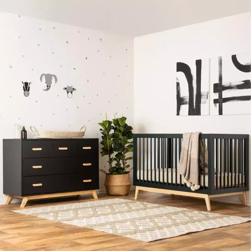 Commode double à 5 tiroirs avec fermeture amortie - Noire