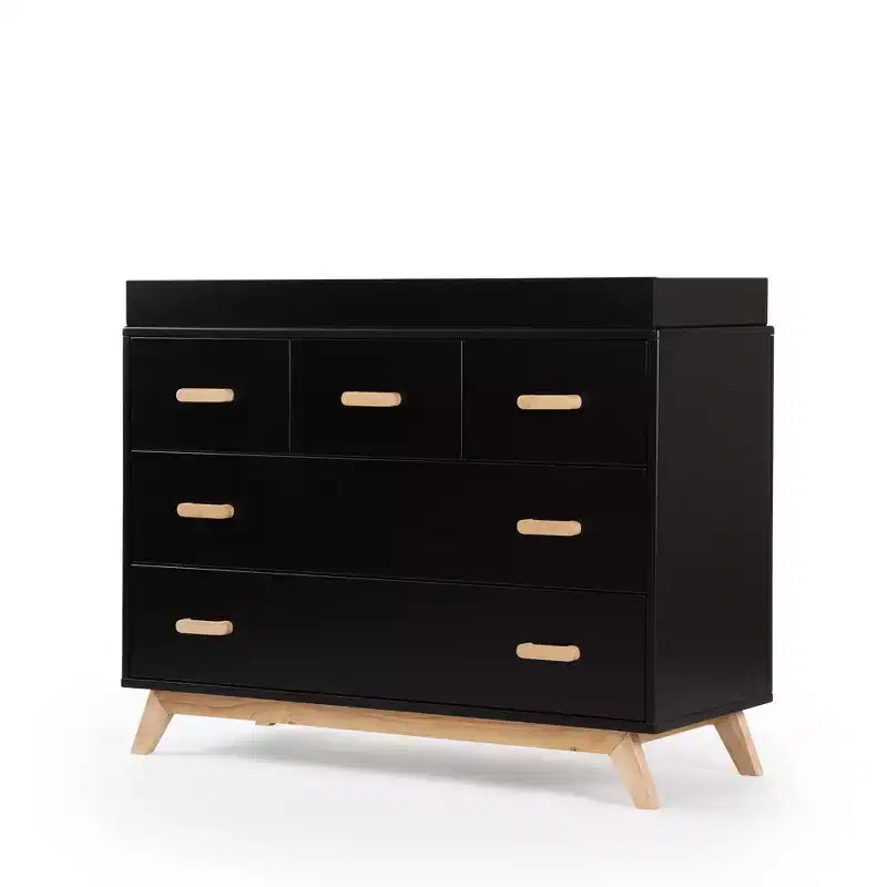 Commode double à 5 tiroirs avec fermeture amortie - Noire