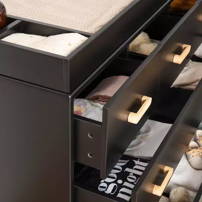 Commode double à 5 tiroirs avec fermeture amortie - Noire