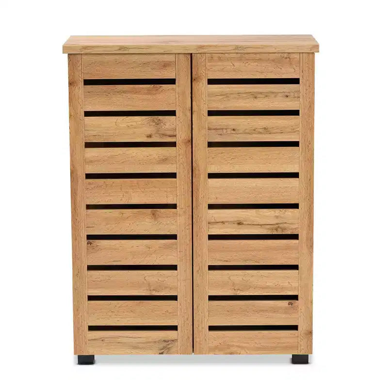 Meuble à chaussures 2 portes avec 5 étagères - Chêne marron, peut contenir 15 paires