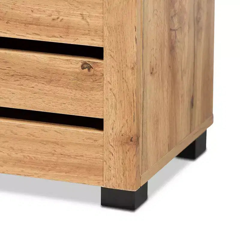 Meuble à chaussures 2 portes avec 5 étagères - Chêne marron, peut contenir 15 paires