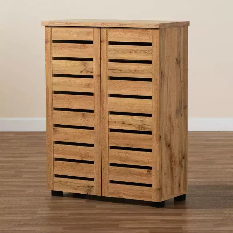 Meuble à chaussures 2 portes avec 5 étagères - Chêne marron, peut contenir 15 paires