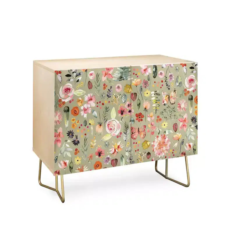 Enfilade Mid-Century avec Plantes Colorées Campagne - Bouleau de la Baltique, Vert/Doré