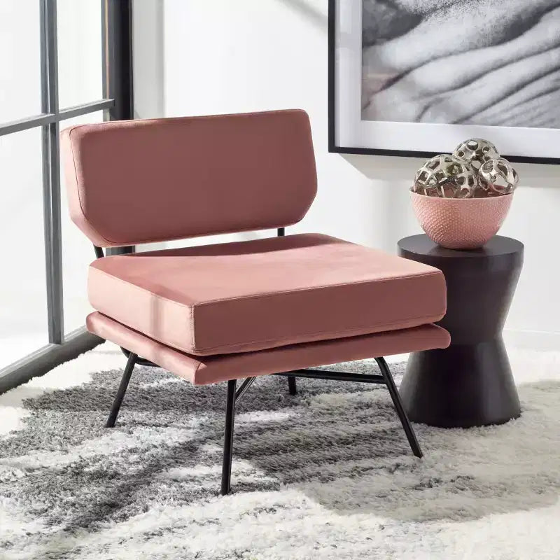 Fauteuil d'appoint rembourré Kermit - Rose poudré et noir, design contemporain