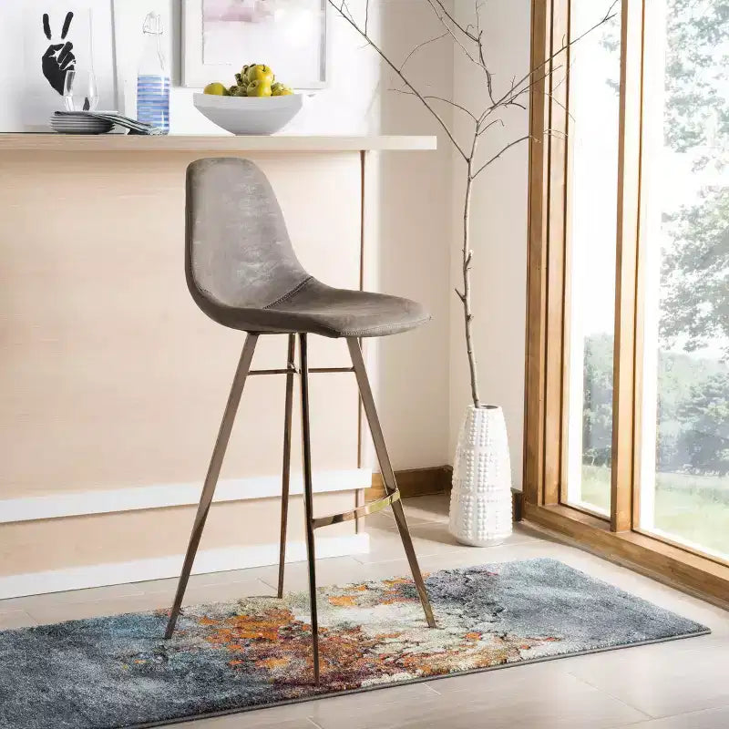 Tabouret de bar hauteur comptoir - Cuir PU marron et cuivre, Structure en acier inoxydable