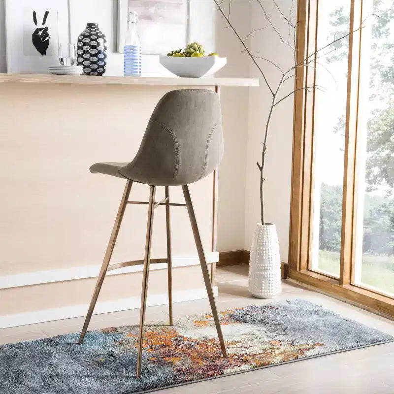 Tabouret de bar hauteur comptoir - Cuir PU marron et cuivre, Structure en acier inoxydable
