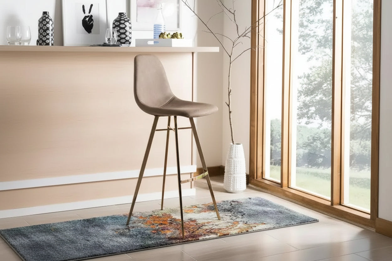 Tabouret de bar hauteur comptoir - Cuir PU marron et cuivre, Structure en acier inoxydable