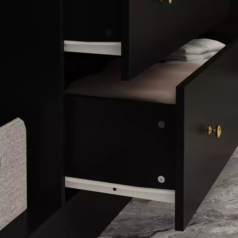 Armoire 4 portes avec miroir, 2 tiroirs et tringles de suspension - Blanc