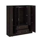 Armoire 4 portes avec miroir, 2 tiroirs et tringles de suspension - Blanc