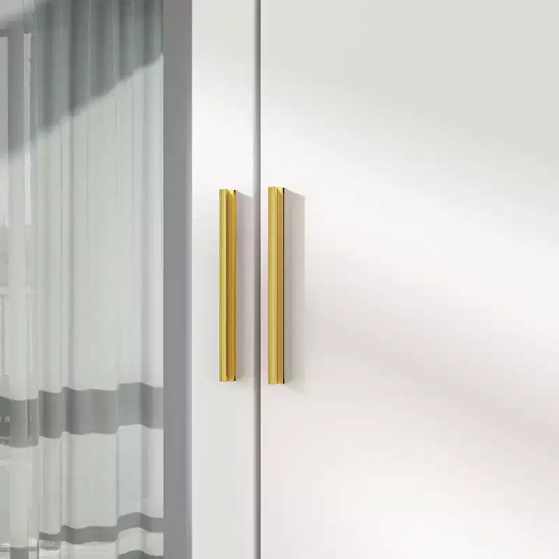 Armoire 4 portes avec miroir, 2 tiroirs et tringles de suspension - Blanc