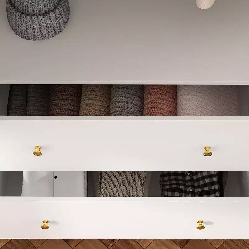 Armoire 4 portes avec miroir, 2 tiroirs et tringles de suspension - Blanc