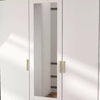 Armoire 4 portes avec miroir, 2 tiroirs et tringles de suspension - Blanc