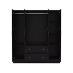 Armoire 4 portes avec miroir, 2 tiroirs et tringles de suspension - Blanc