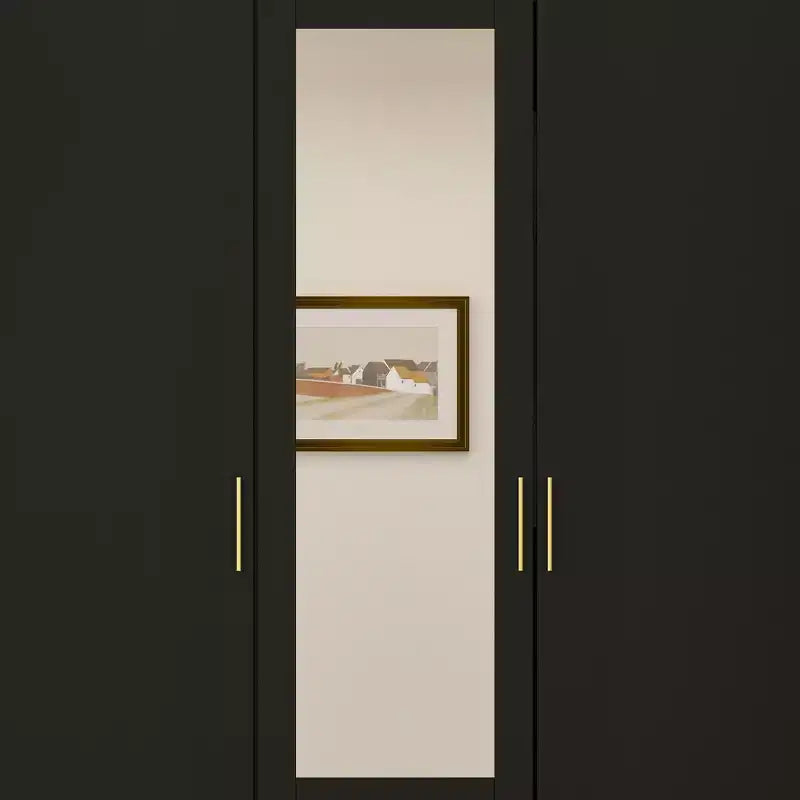 Armoire 4 portes avec miroir, 2 tiroirs et tringles de suspension - Blanc