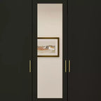 Armoire 4 portes avec miroir, 2 tiroirs et tringles de suspension - Blanc
